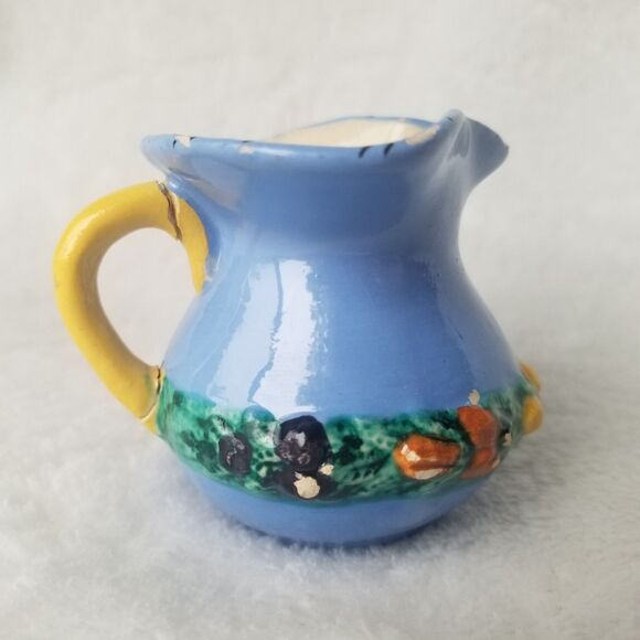 Vintage Italian Cream Pitcher and Mini Bowl Floral 3D Ornament Hand Painted - Picture 2 of 10
